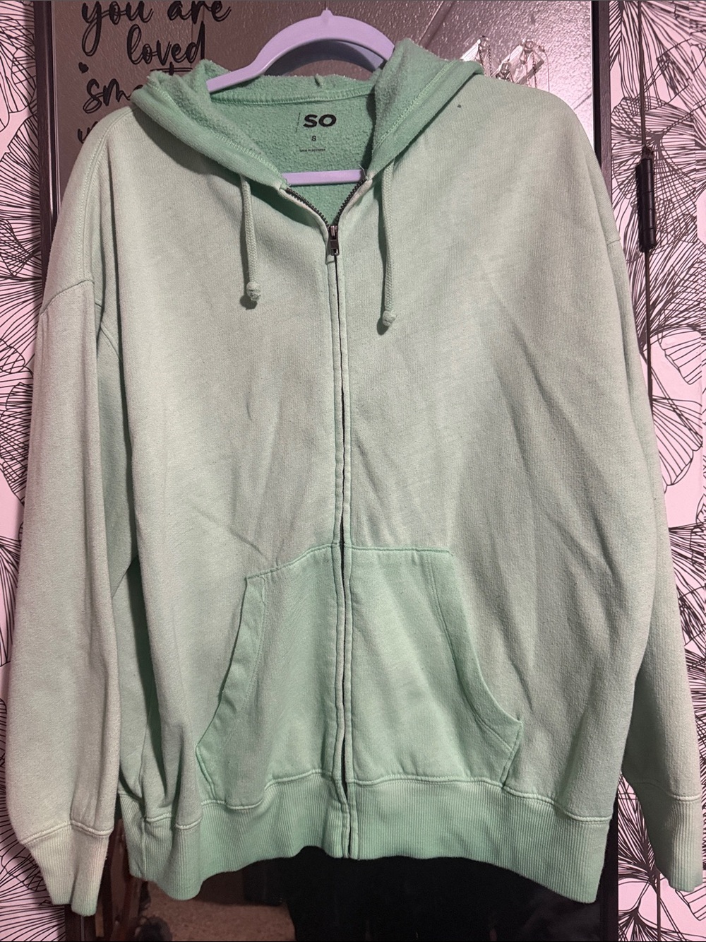 SO Mint Green Full-Zip Hoodie with Drawstring Hood